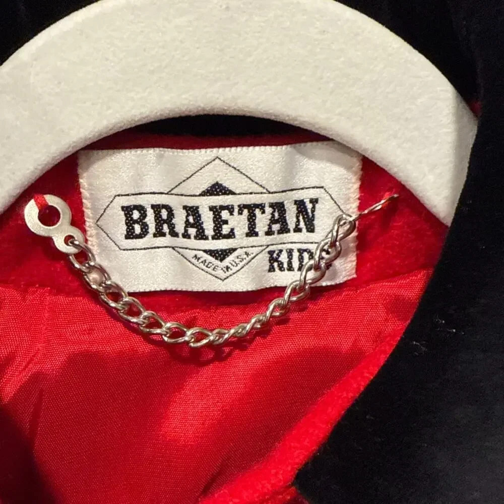 Vintage Braetan Kids Poppy Red GIrls Wool Pea‎ Coat Sz 5 Velvet Trim Made in USA
